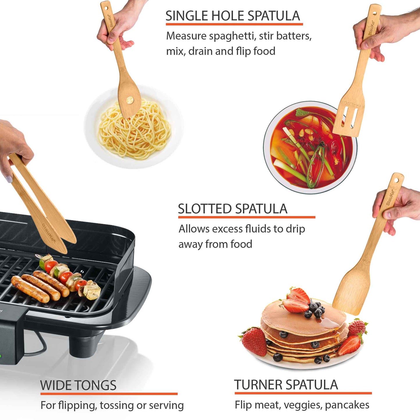 Different type of spatula, single hole spatula, slotted spatula, turner spatula, wide tongs