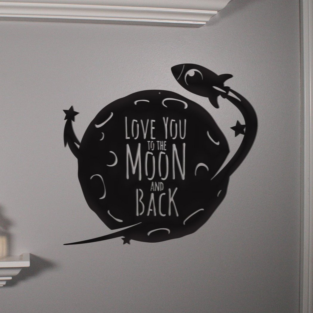 Love you to the moon and back wall art with a rocket