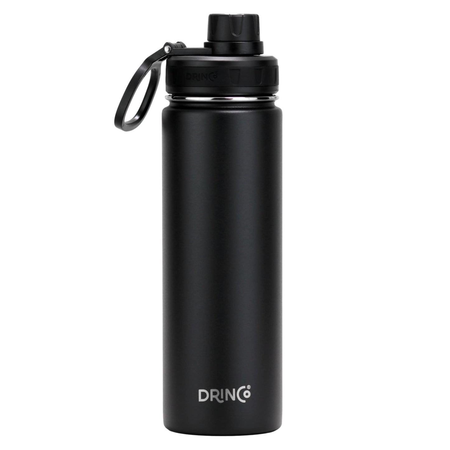 Black water bottle named Drinco