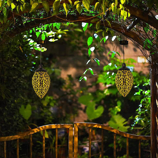 Solar outdoor lights in a garden over an arch