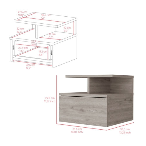 Grey floating bedside table size