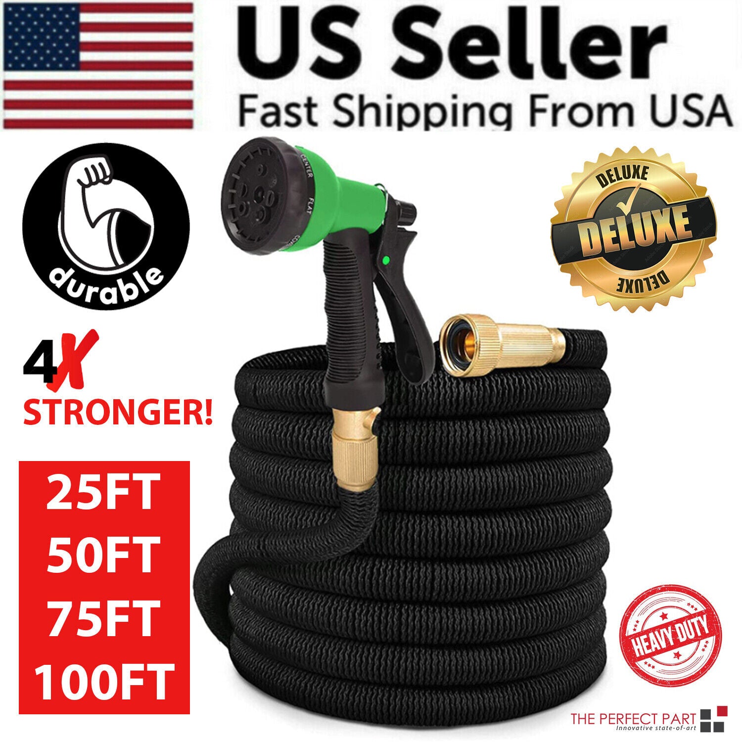 Flexible garden hose Us seller fast shipping from usa with the usa flag 25ft 50ft 75ft 100ft Heavy duty 4x stronger durable deluxe