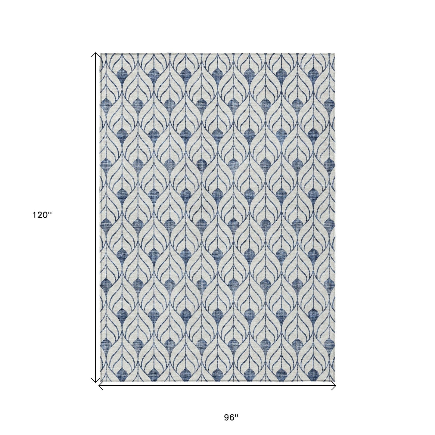 Blue and white pattern rectangle rug size