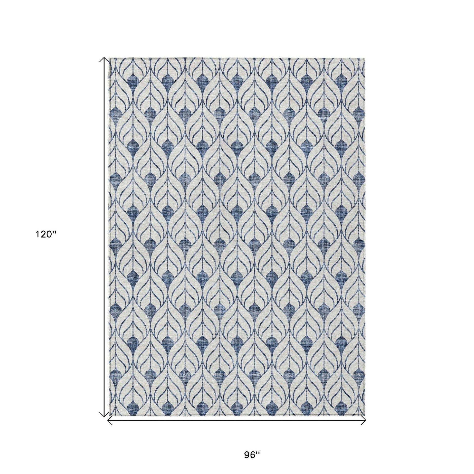 Blue and white pattern rectangle rug size