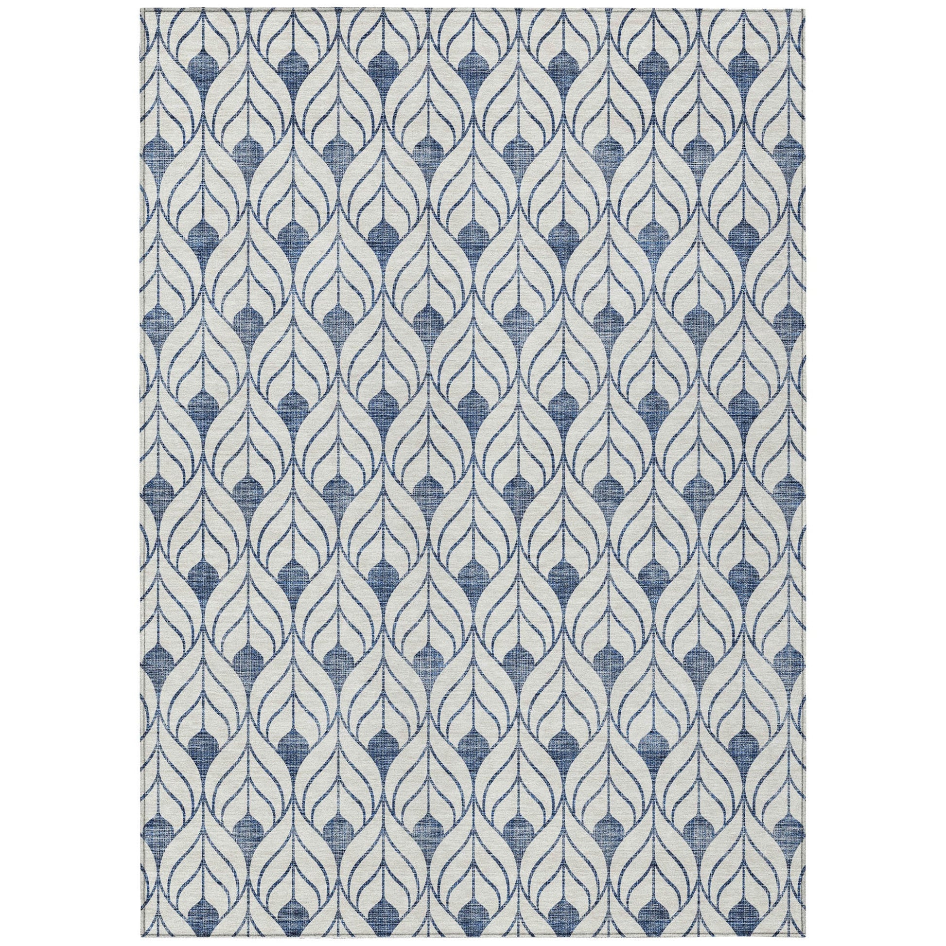 Blue and white pattern rectangle rug