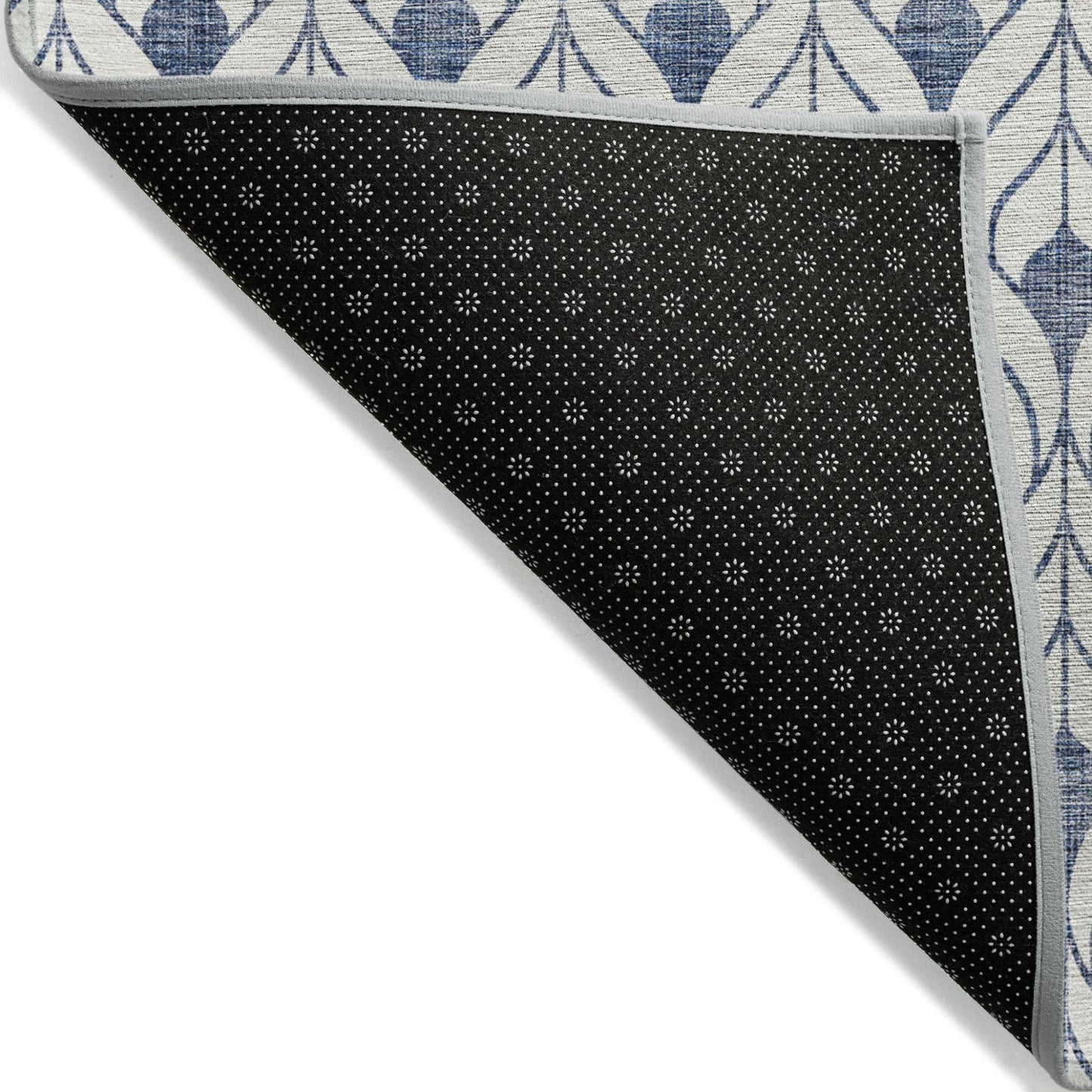 Under black Blue and white pattern rectangle rug