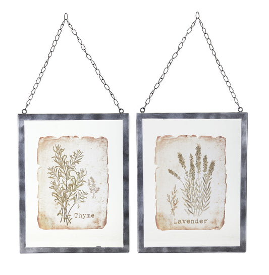 Thyme and lavender hanging glass and metal decoration