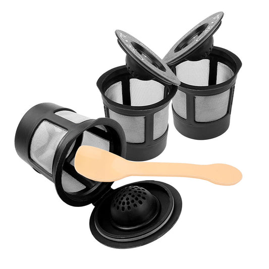 Three reusable coffee filter and a spoon