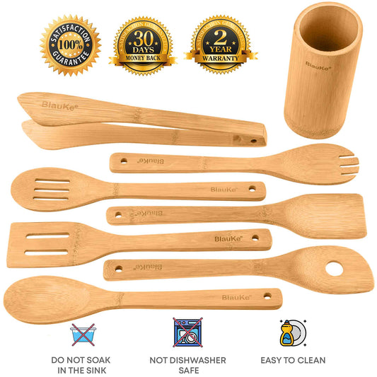 Set of Bamboo ustencils, easy to clean, do not soak in the sink, not dishwasher safe