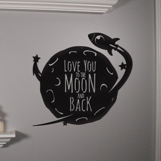 Love you to the moon and back wall art with a rocket