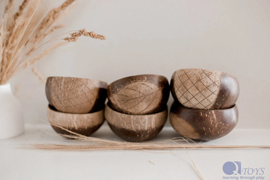 set of six wooden coconut bowls