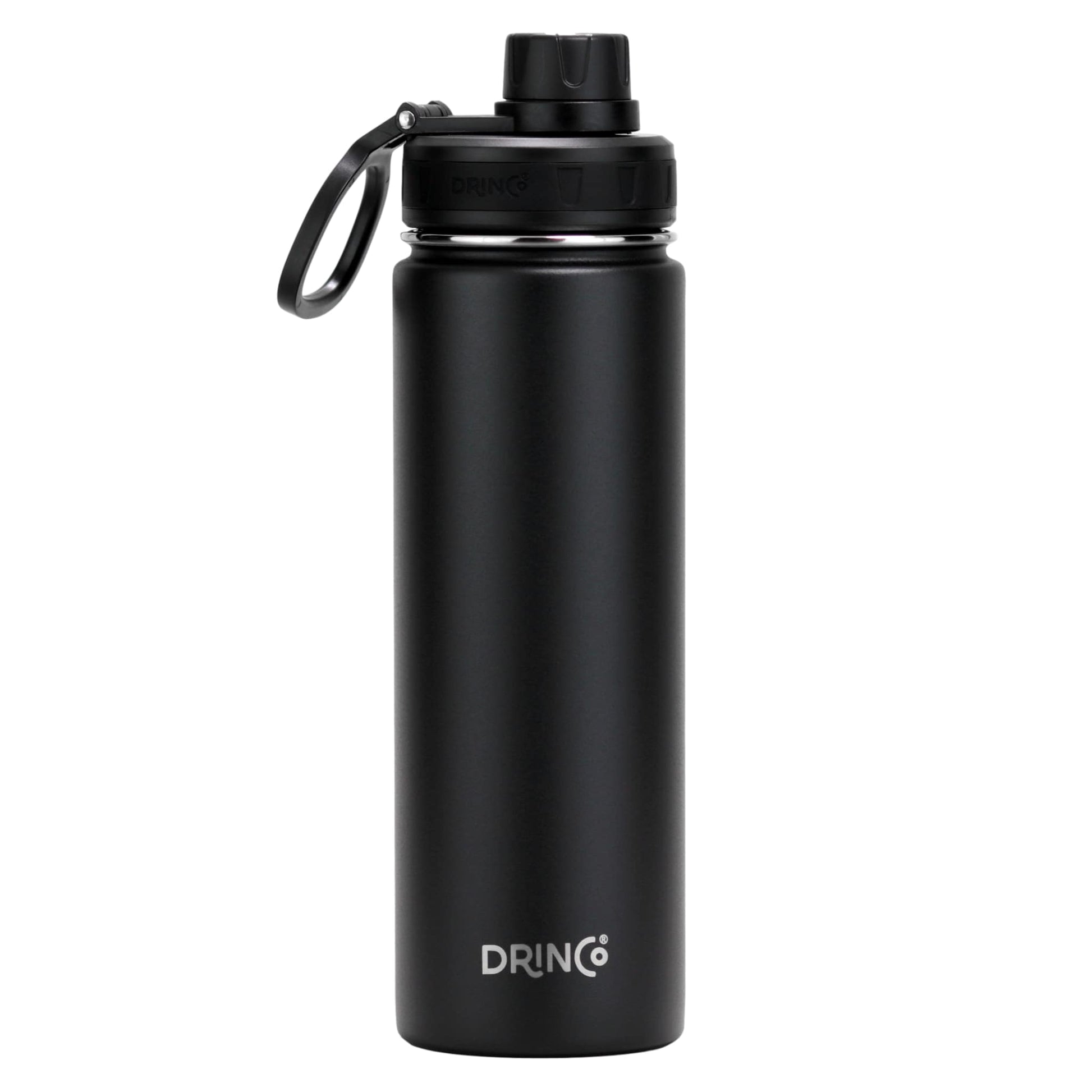 Black water bottle named Drinco