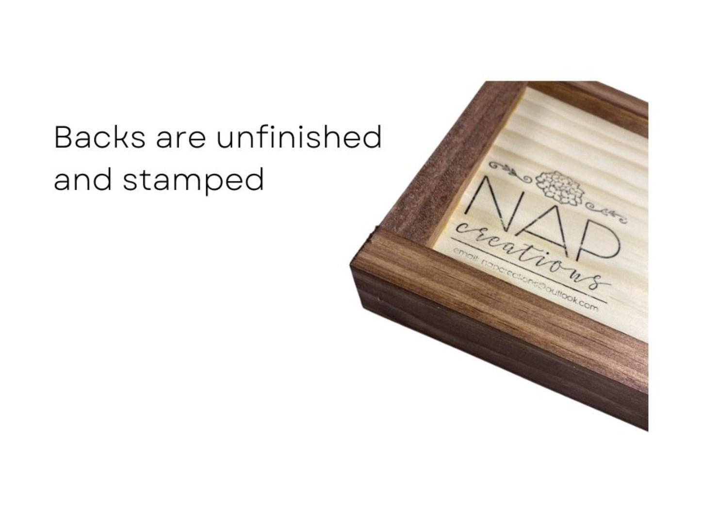 Backs are unfinished and stamped, with a frame